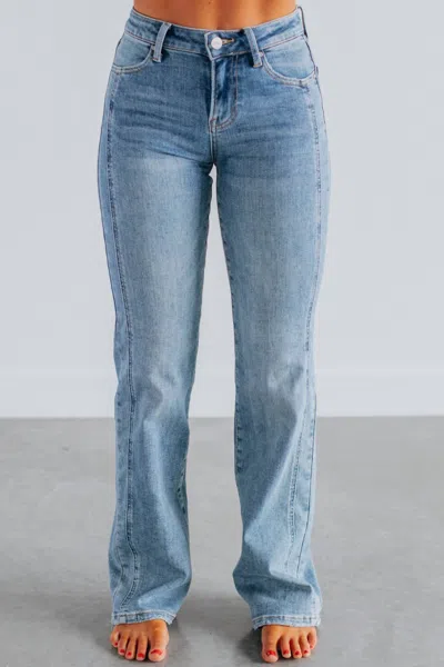 Risen Mid Rise Side Panel Straight Jeans In Medium Wash