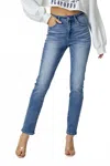 Risen Traci High Rise Crop Straight Jeans In Medium Blue In Blue