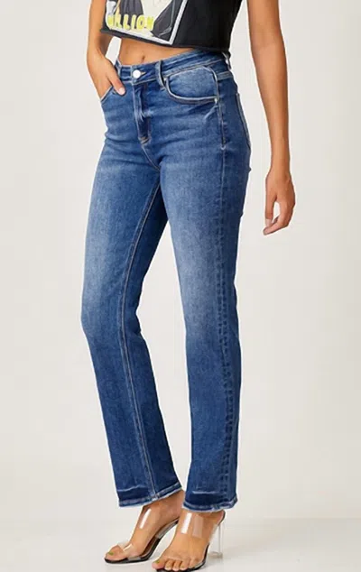 Risen Mid Rise Slim Relaxed Straight Jeans In Denim