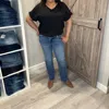 Risen Mid Rise Slim Relaxed Straight Leg Denim Jeans In Medium Wash In Blue