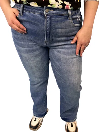 Risen Mid Rise Straight Jeans In Medium Wash In Multi