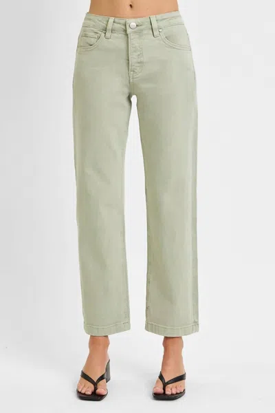 Risen Mid Rise Straight Jeans In Pistachio In Black