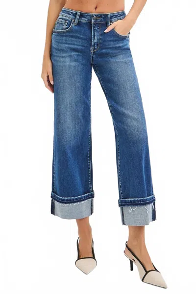 Risen Mid Rise Straight Jeans With Cuff - Plus In Light Denim In Blue