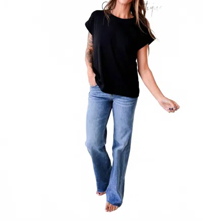 Risen Mid Rise Tc Straight Jeans In Dark Denim In Blue