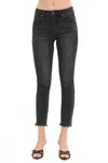 Risen Mid Rise Tummy Control Crop Skinny Jeans In Washed Black In Black
