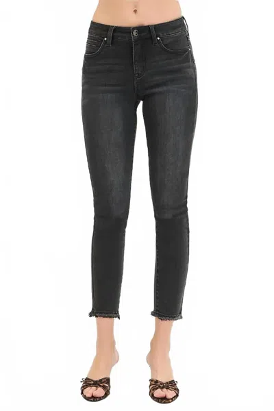 Risen Mid Rise Tummy Control Crop Skinny Jeans In Washed Black
