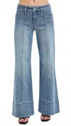 Risen Mid Rise Tummy Control Wide Flare Jeans In Medium Wash In Multi