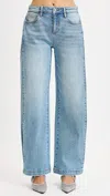 Risen Mid Rise Wide Barrel Transferable Leg Snap Jean In Medium Wash In Blue