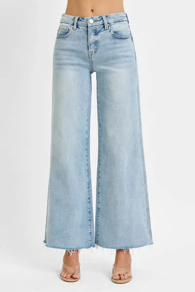 Risen Mid Rise Wide Jeans In Light Wash In Multi