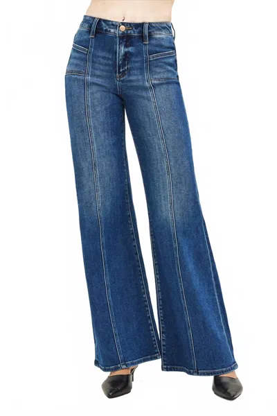 Risen Mid Rise Wide Jeans With Front Patch Pocket In Blue