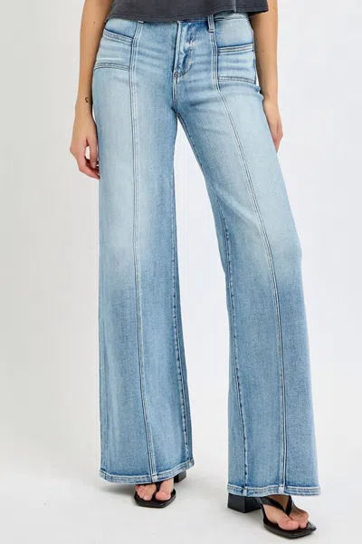 Risen Mid Rise Wide Jeans With Front Pocket In Blue In Multi