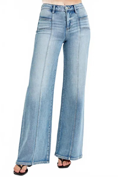 Risen Mid Rise Wide Leg Jean In Light Wash In Blue