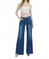 Risen Mid Rise Wide Leg Jeans In Dark Wash In Blue