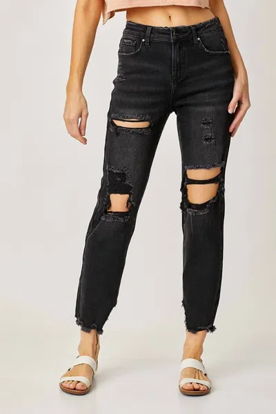 Risen Mid-rise Crop Tapered Boyfriend Jeans In Black