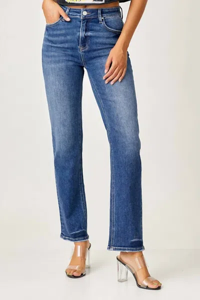 Risen Midrise Slim Relaxed Straight Jeans In Medium Wash In Multi