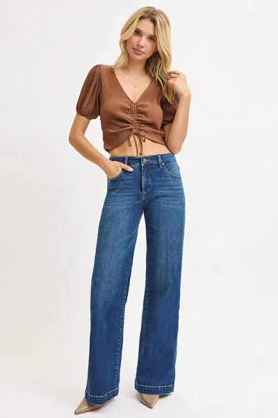 Risen Mid-rise Wide Iron Press Line Detail Western Jeans In Dark Wash In Blue