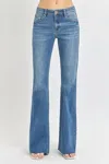 Risen Mila Mid Rise Flare Raw Cut Hem Jeans In Blue In Blue