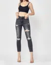 Risen High Rise Ankle Wide Button Down Front Patch Pocket Cuff Jean In Denim In Black