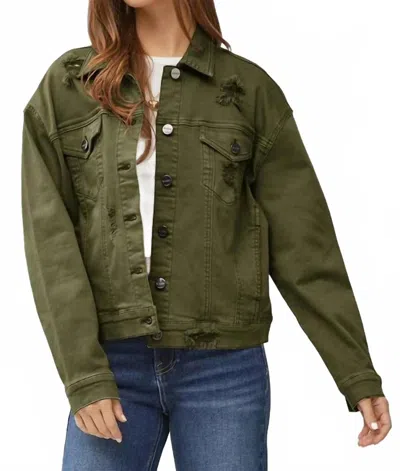 Risen Oversized Distressed Jacket In Moss In Green