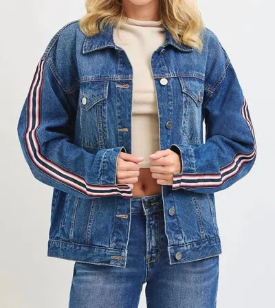 Risen Oversized Side Strap Denim Jacket In Dark Blue