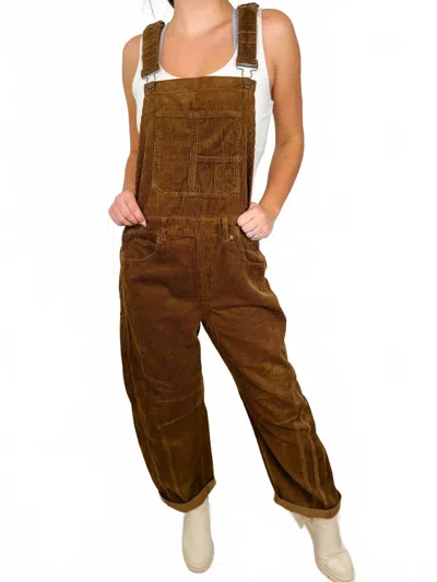 Risen Piper Corduroy Barrel Leg Overalls In Brown