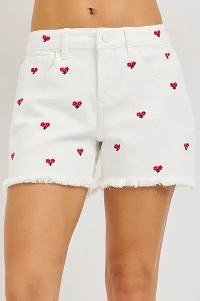 Risen Pixie Embroidered Denim Shorts In Cream In White