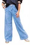 Risen Pleated Denim Jeans In Light Wash In Blue