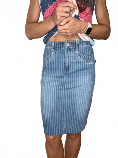 Risen Rebecca Pinstripe Denim Skirt In Blue