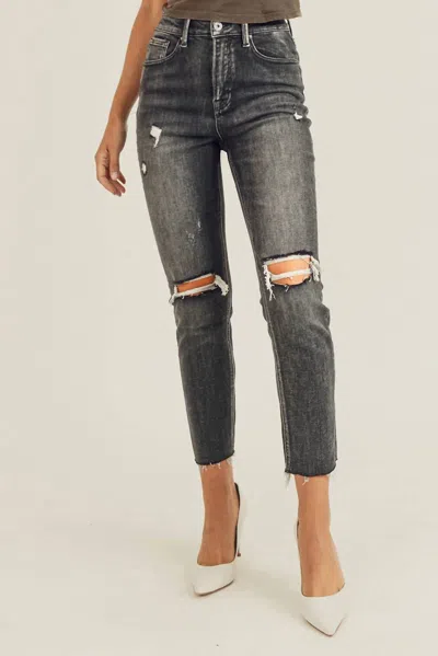 Risen Reed High Rise Relaxed Fit Skinny Jean In Dark Grey Wash In Multi
