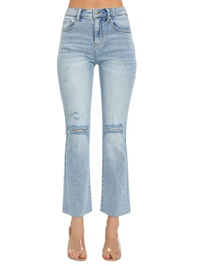 Risen Retro Chic Crop Straight Jeans In Light In Blue