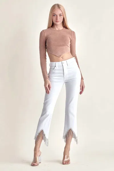 Risen Rise And Sparkle Straight Jeans In White In Neutral