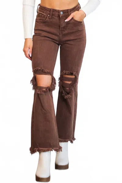 Risen Riva Distressed High Rise Jeans In Brown Espresso In Blue