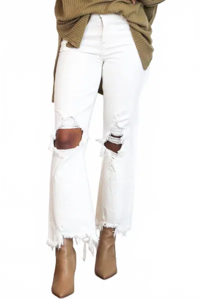Risen Riva Distressed High Rise Straight Leg Jeans In Cream In White