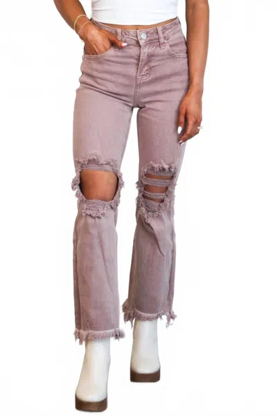 Risen Riva Distressed High Rise Straight Leg Jeans In Mauve In Purple