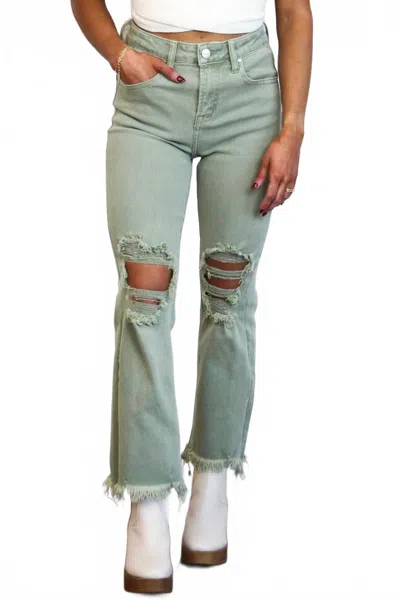 Risen Riva Distressed High Rise Straight Leg Jeans In Olive In Green