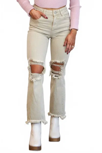 Risen Riva Distressed High Rise Straight Leg Jeans In Sand In Neutral