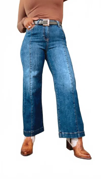 Risen River High Rise Wide Leg Jeans In Med Wash In Blue