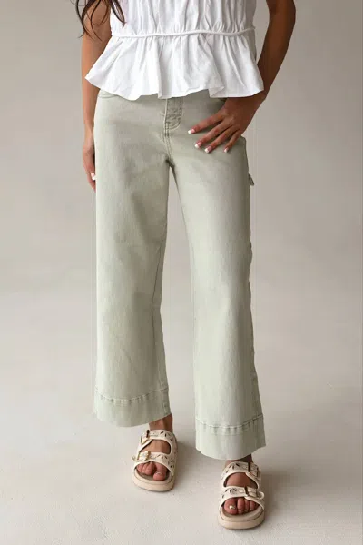 Risen Riviera High-rise Wide-leg Cropped Pant In Sage In Gray