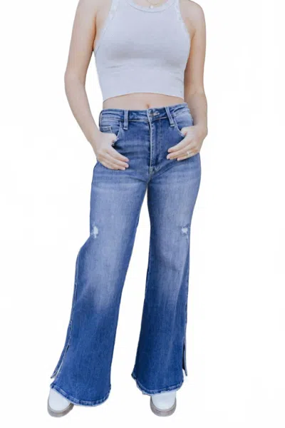Risen Roxanne Slit Flare Jeans In Medium-wash In Blue