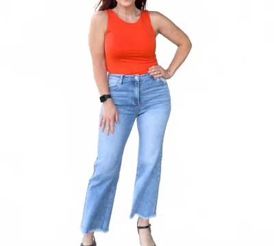 Risen Roxy Cropped Straight Leg Jeans In Light Wash In Blue