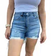 Risen Sabrina High Rise Distressed Shorts In Blue In Blue