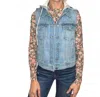 Risen Saffira Hooded Denim Vest In Blue In Blue