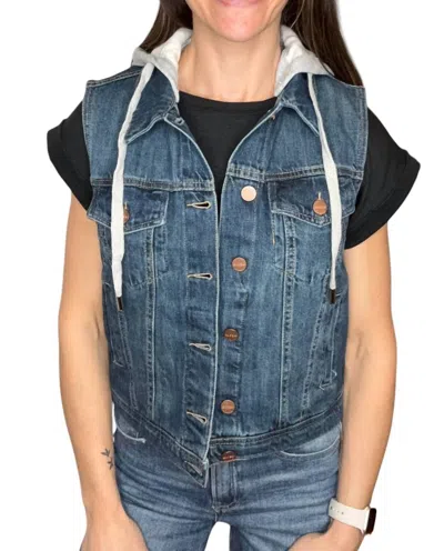 Risen Saffira Hooded Denim Vest In Dark Wash In Blue