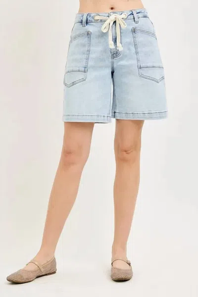 Risen Sandra Slouchy Denim Drawstring Short In Light Blue