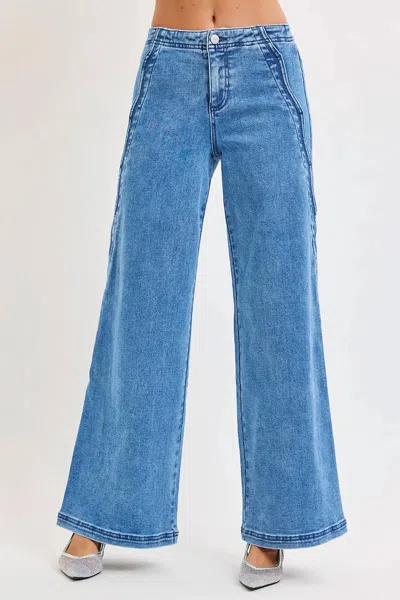 Risen Scalloped Jeans In Medium Wash Denim In Blue