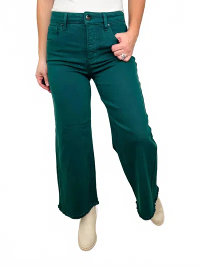 Risen Shana Tummy Control High-rise Fray Hem Wide Leg Cropped Jeans In Green
