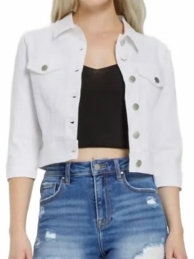 Risen Shirring Sleeve Cropped Denim Jacket In White