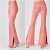 Risen Side Slit Flare Jeans In Peach Blossom In Multi