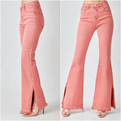 Risen Side Slit Flare Jeans In Peach Blossom In Multi