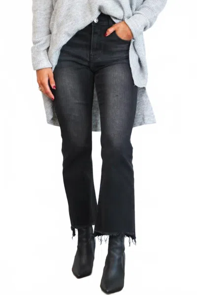 Risen Simon High Rise Distressed Hem Jeans In Black